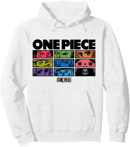 One Piece Anime Character Eyes Colorful Pop Art Grid Pullover Hoodie
